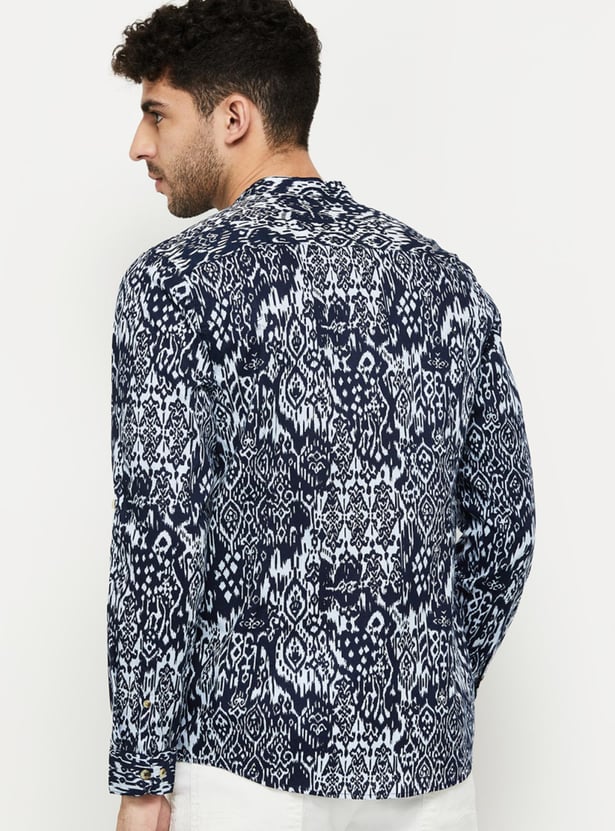 Men Tribal Printed Mandarin Collar Casual Shirt