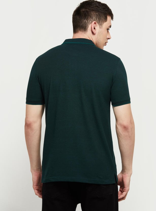 Men Textured Slim Fit Polo T-shirt with Contrast Tipping