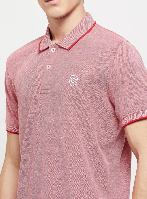 Men Textured Slim Fit Polo T-shirt with Contrast Tipping