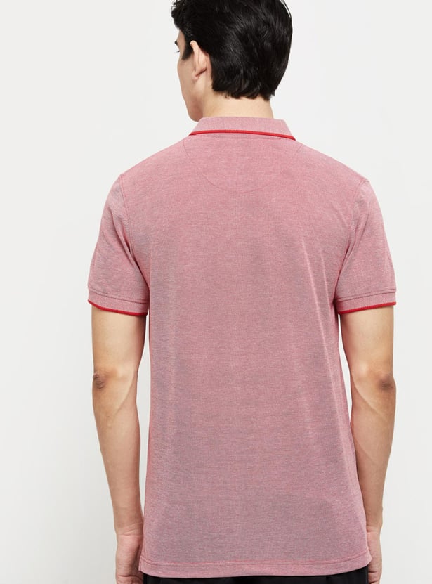 Men Textured Slim Fit Polo T-shirt with Contrast Tipping