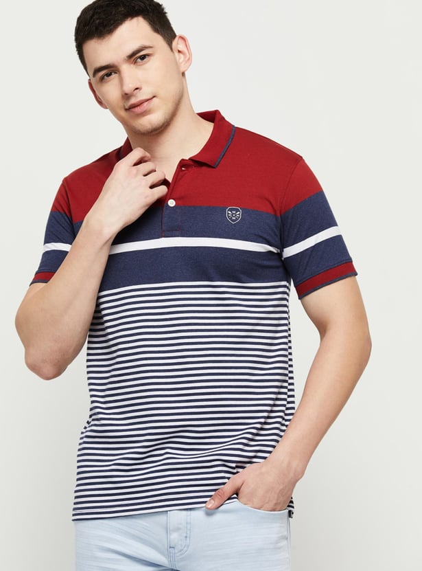 Men Striped Slim Fit Polo T-shirt