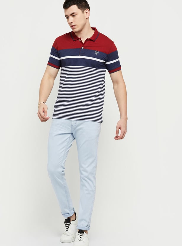 Men Striped Slim Fit Polo T-shirt