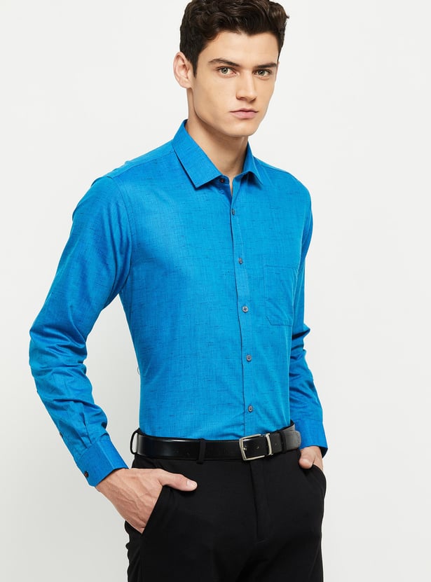 Men Textured Full Sleeves Slim Fit Formal Shirt