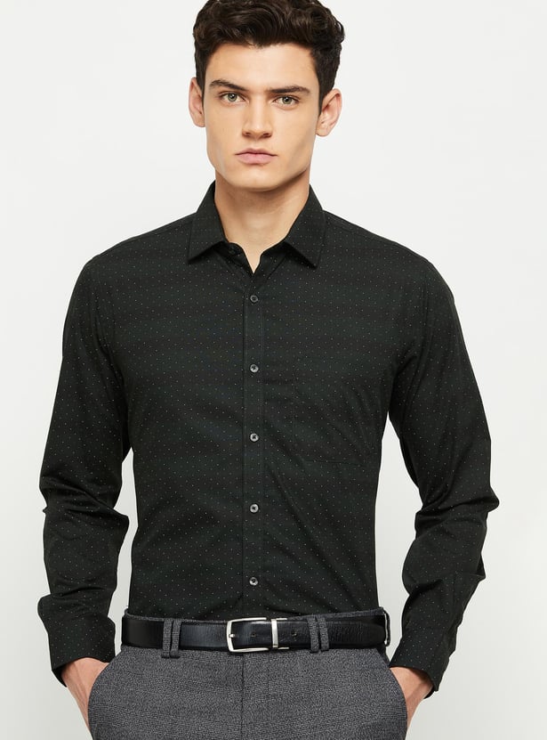 Men Printed Jacquard Slim Fit Formal Shirt