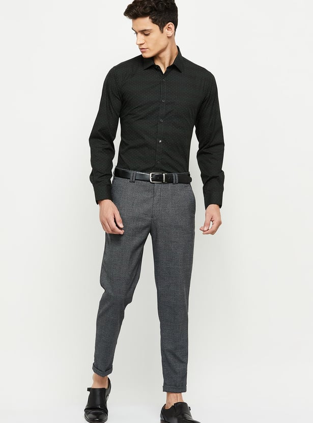 Men Printed Jacquard Slim Fit Formal Shirt