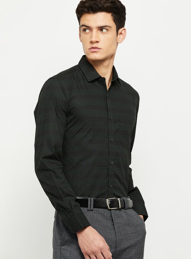 Men Printed Jacquard Slim Fit Formal Shirt