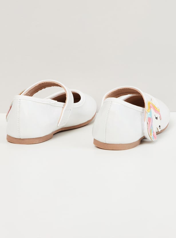 Girls Unicorn Applique Velcro-Strap Ballerinas