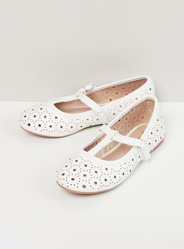 Girls Textured Slip-On T-strap Ballerinas