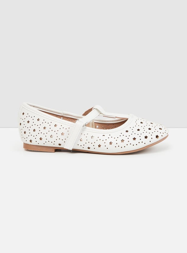 Girls Textured Slip-On T-strap Ballerinas
