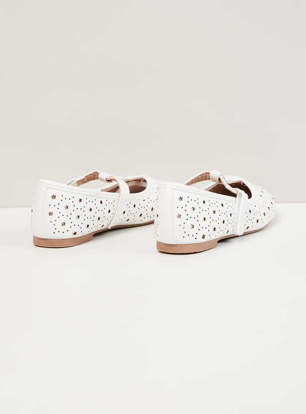 Girls Textured Slip-On T-strap Ballerinas