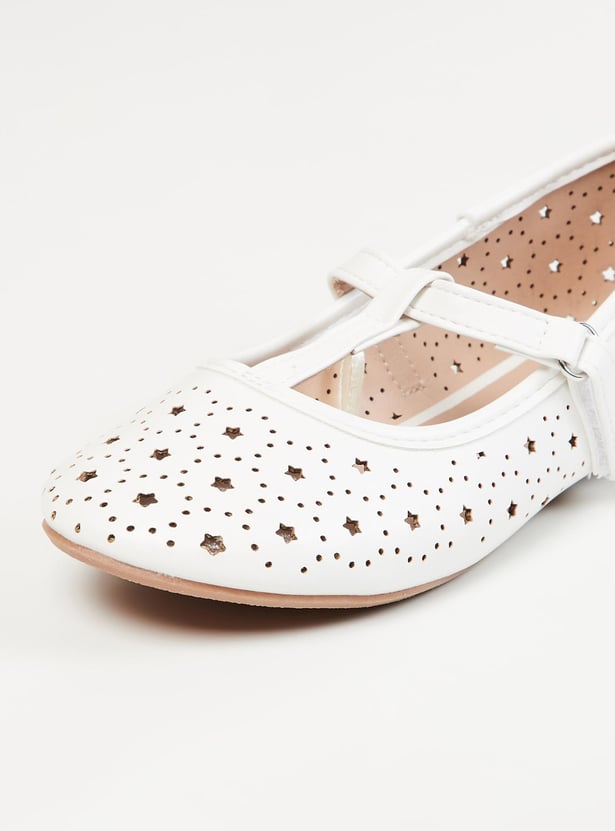 Girls Textured Slip-On T-strap Ballerinas