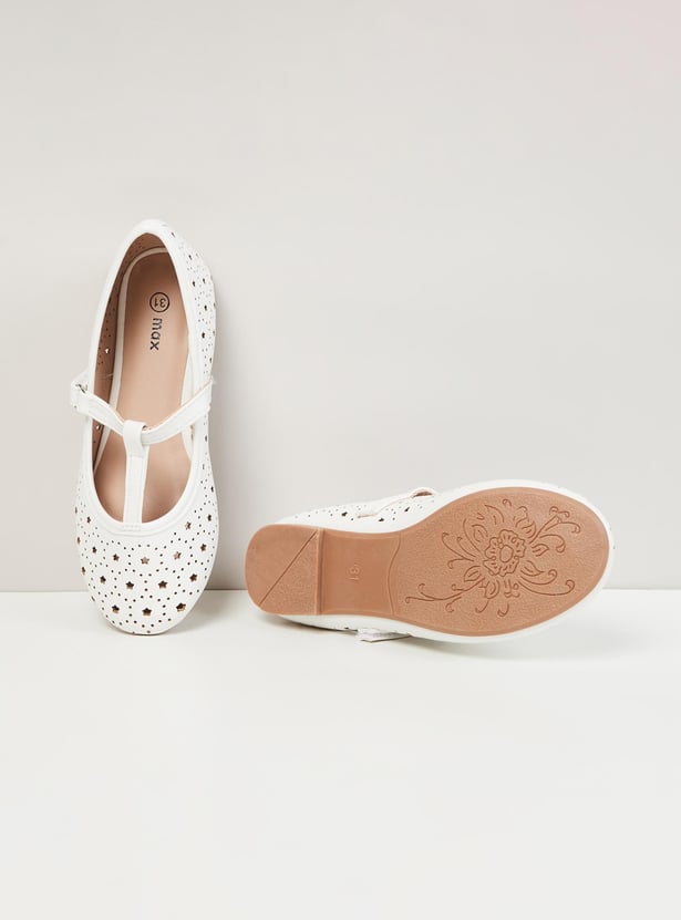Girls Textured Slip-On T-strap Ballerinas