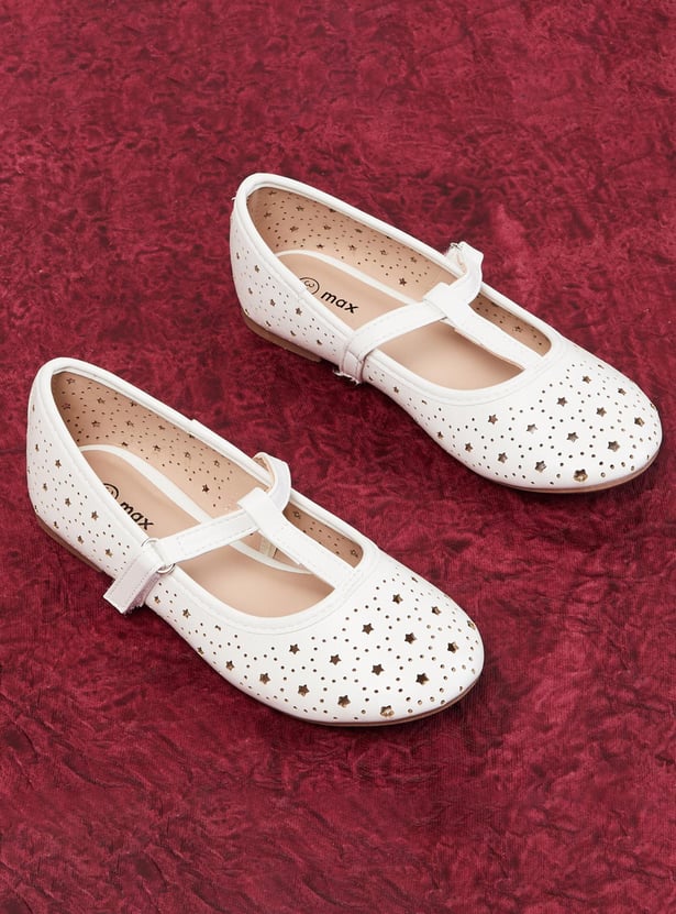 Girls Textured Slip-On T-strap Ballerinas