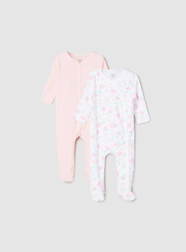 Girls Printed Full Sleeves Sleepsuit - Pack of 2