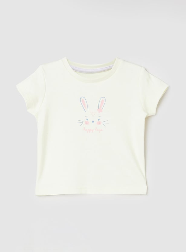 Girls Printed Round Neck T-shirt with Elasticated Pyjamas