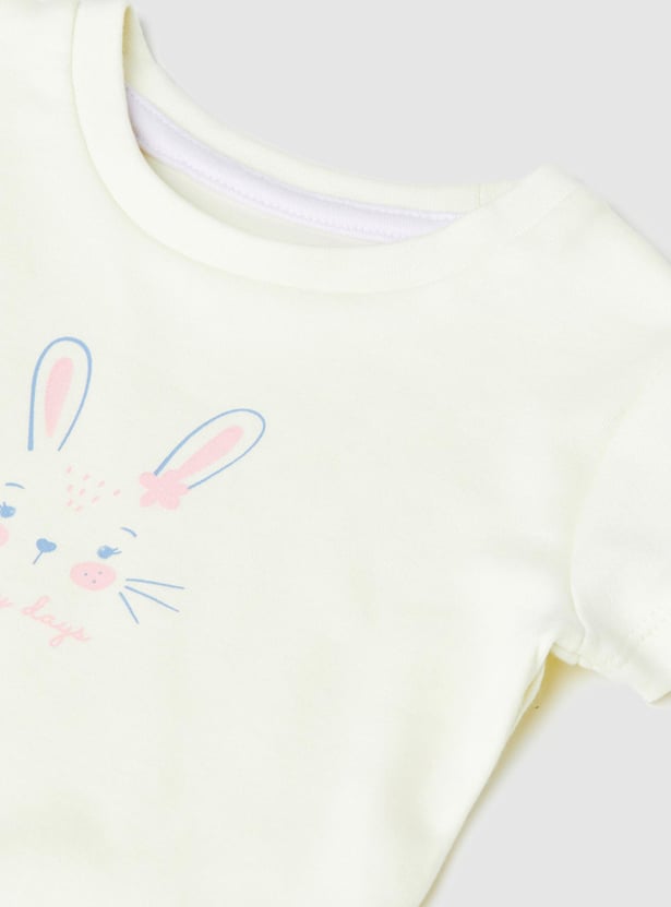 Girls Printed Round Neck T-shirt with Elasticated Pyjamas
