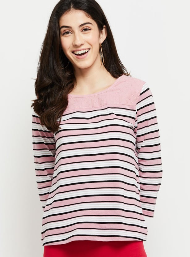 Women Striped Round Neck T-shirt