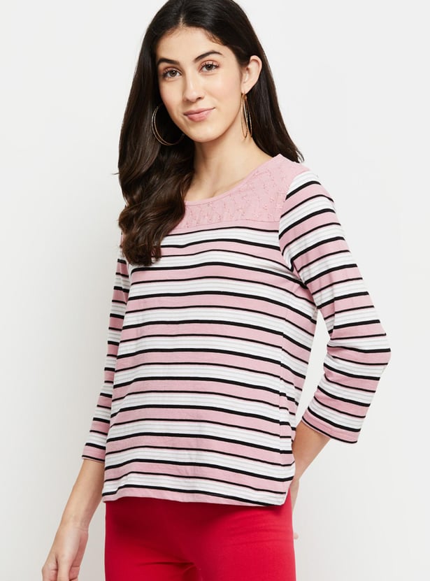 Women Striped Round Neck T-shirt