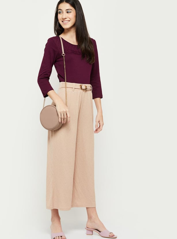 Women Embroidered Three-Quarter Sleeve T-shirt