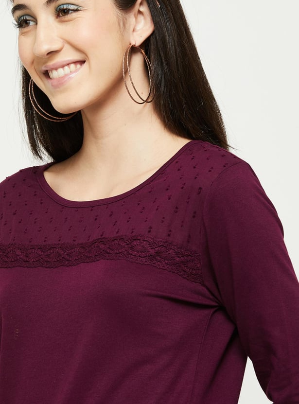Women Embroidered Three-Quarter Sleeve T-shirt