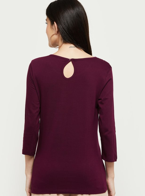 Women Embroidered Three-Quarter Sleeve T-shirt