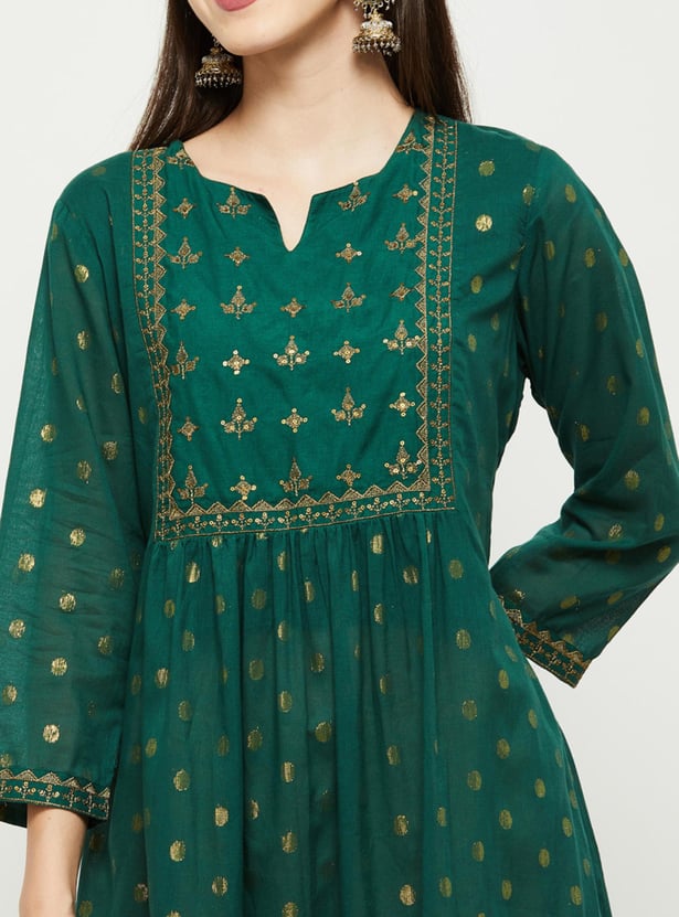 Women Embroidered Notch Neck A-Line Kurta