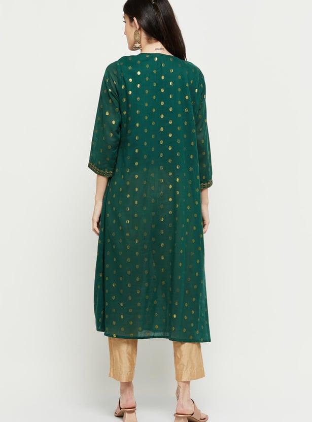 Women Embroidered Notch Neck A-Line Kurta