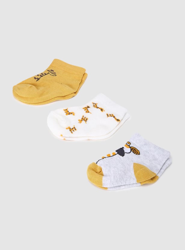 Boys Printed Ankle-Length Socks - Pack of 3