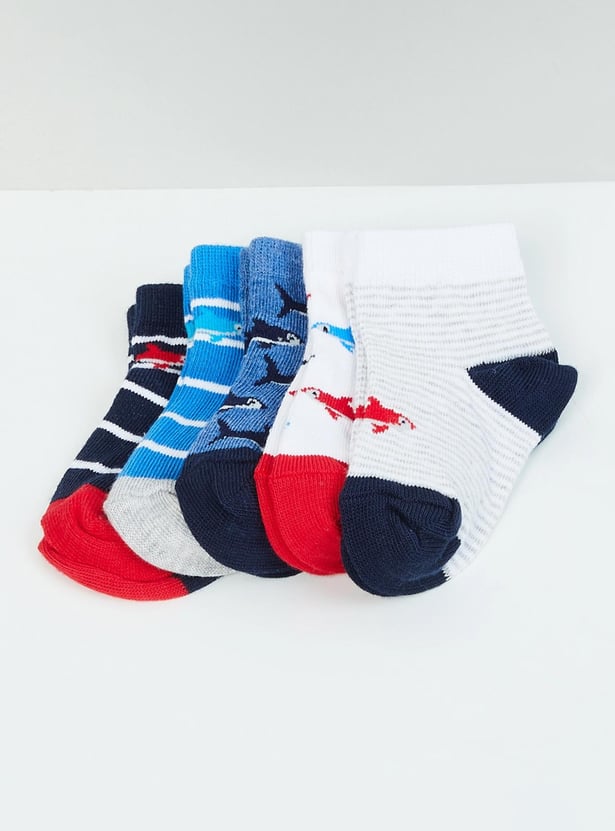 Boys Printed Ankle-Length Socks - Pack of 5