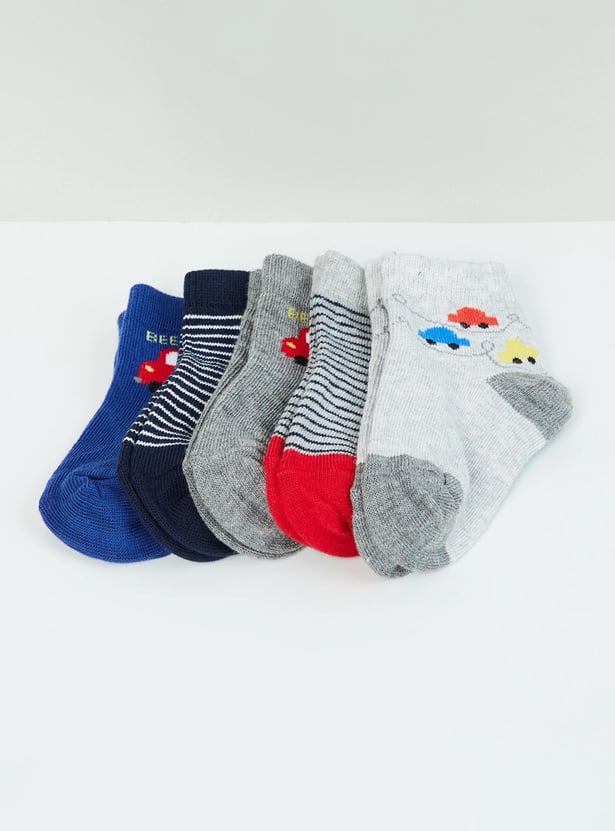 Boys Printed Ankle-Length Socks - Pack of 5