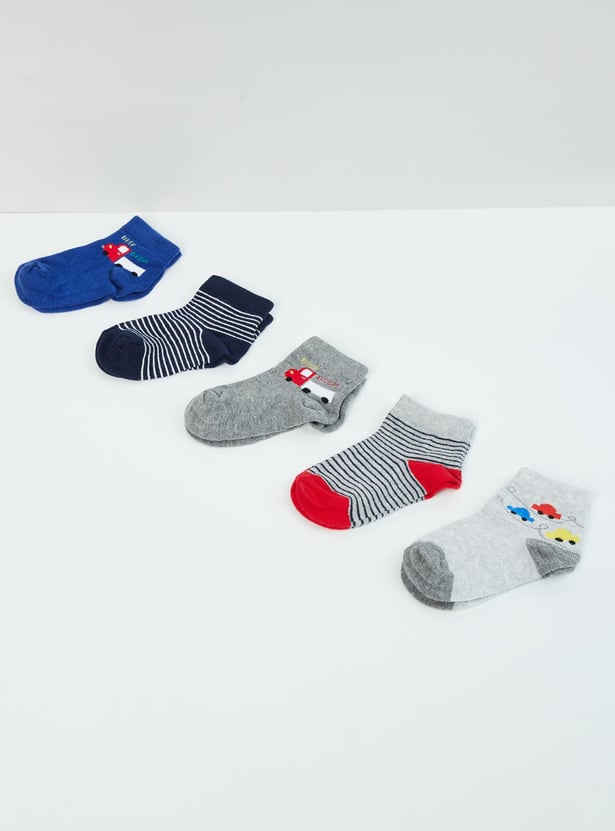 Boys Printed Ankle-Length Socks - Pack of 5