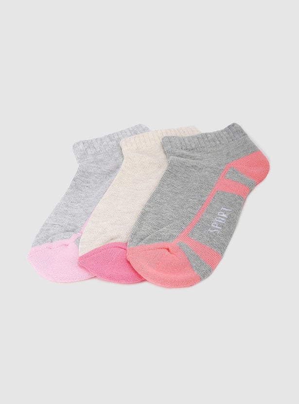 Girls Colourblocked Ankle-Length Socks - Pack of 3