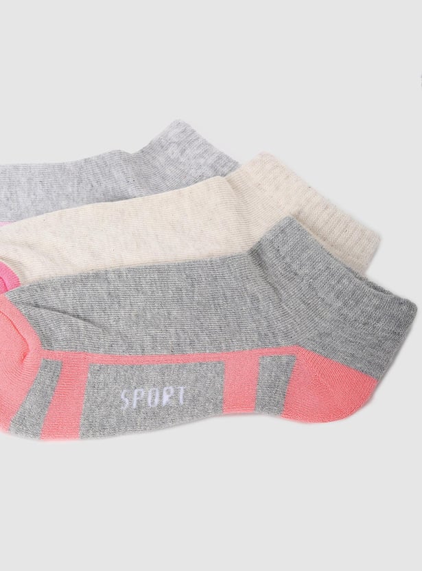 Girls Colourblocked Ankle-Length Socks - Pack of 3