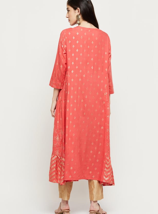 Women Printed Tie-Up Neck A-Line Kurta