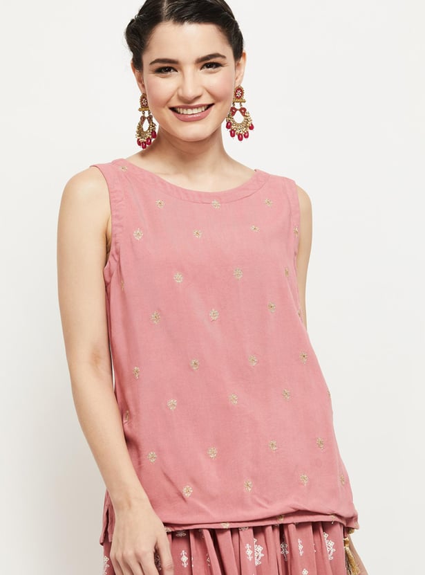 Women Embroidered Sleeveless Ethnic Top