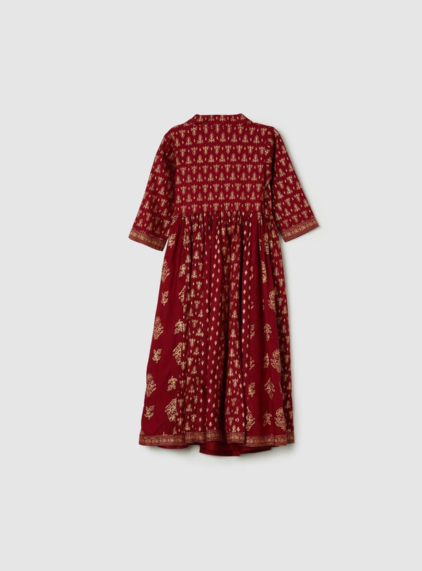 Girls Printed Angrakha Kurta with Solid Palazzos