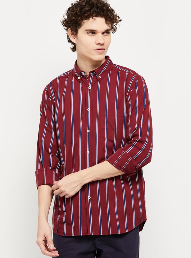 Men Striped Full Sleeves Regular Fit Smart Casual Shirt