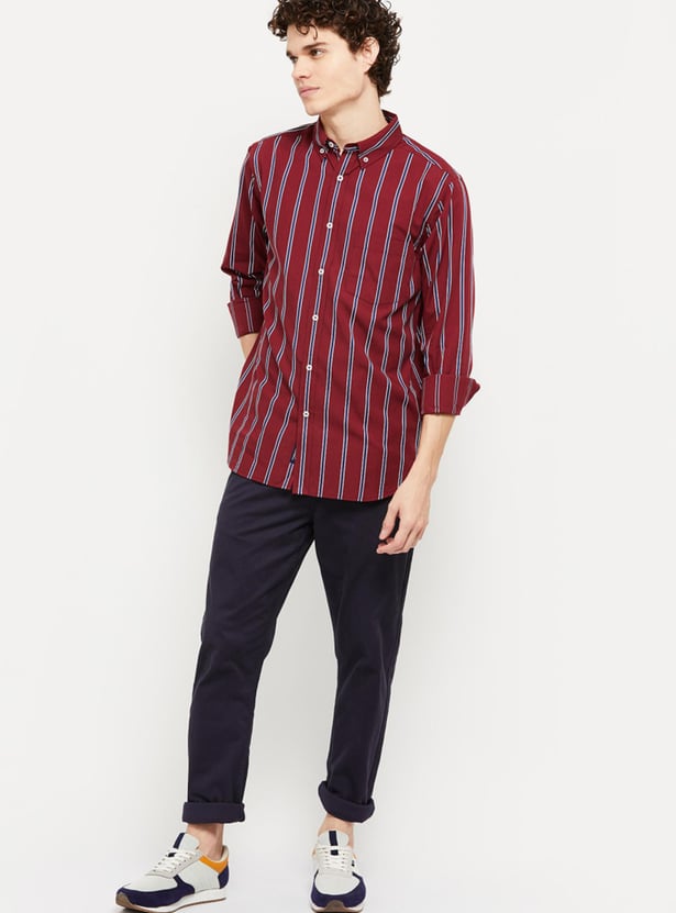 Men Striped Full Sleeves Regular Fit Smart Casual Shirt