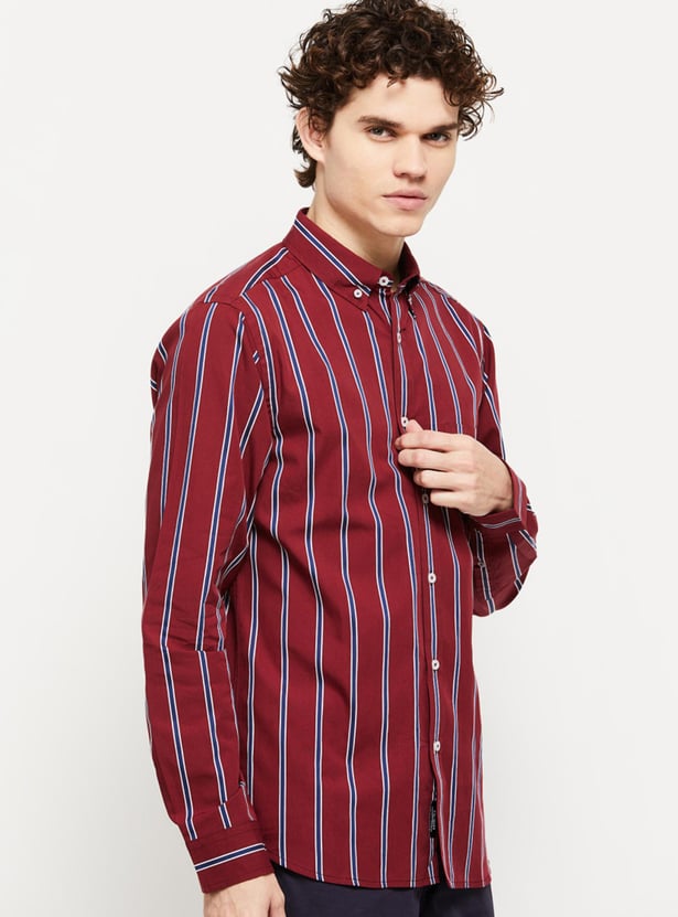 Men Striped Full Sleeves Regular Fit Smart Casual Shirt