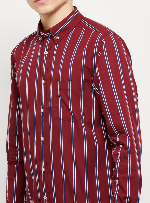 Men Striped Full Sleeves Regular Fit Smart Casual Shirt