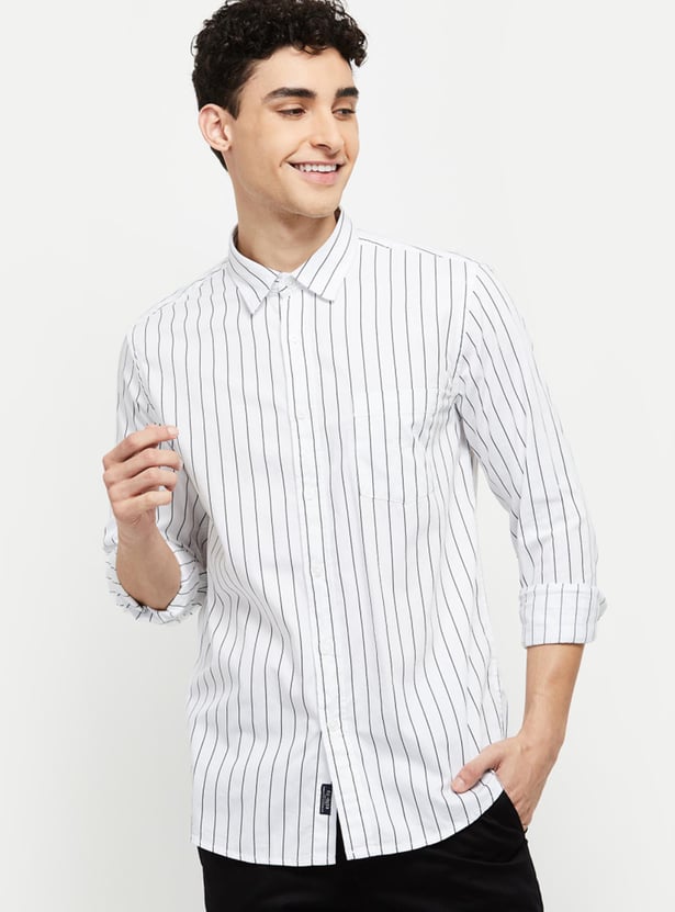 Men Striped Spread Collar Shirt
