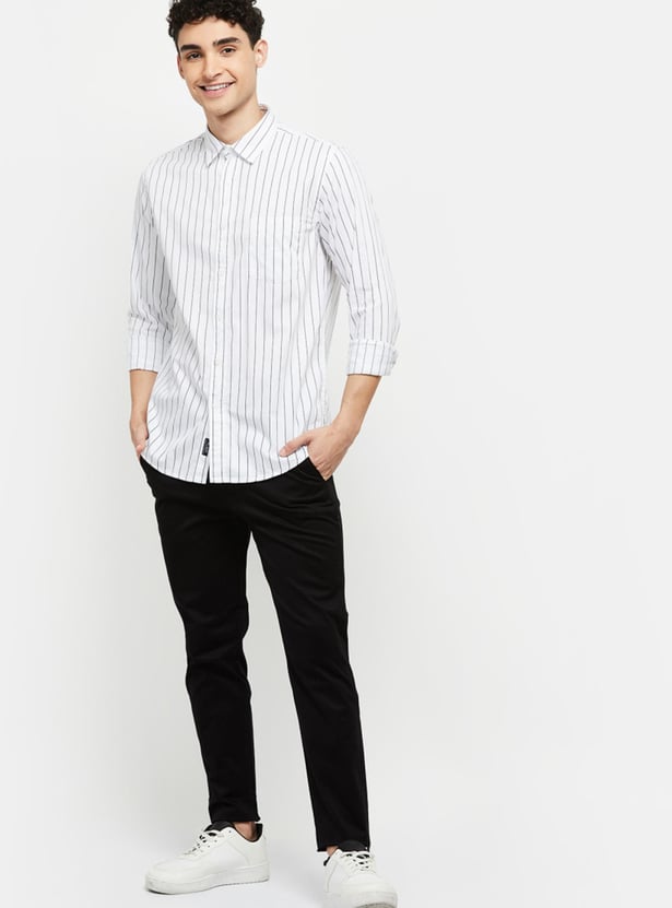 Men Striped Spread Collar Shirt