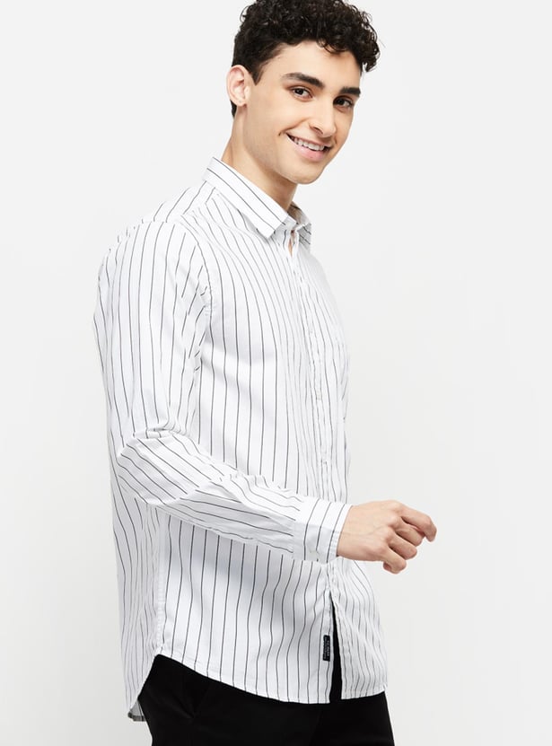 Men Striped Spread Collar Shirt