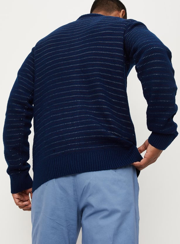 Men Textured Knit Zip Sweater