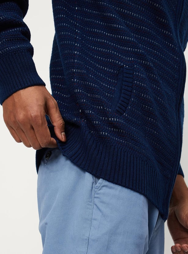 Men Textured Knit Zip Sweater