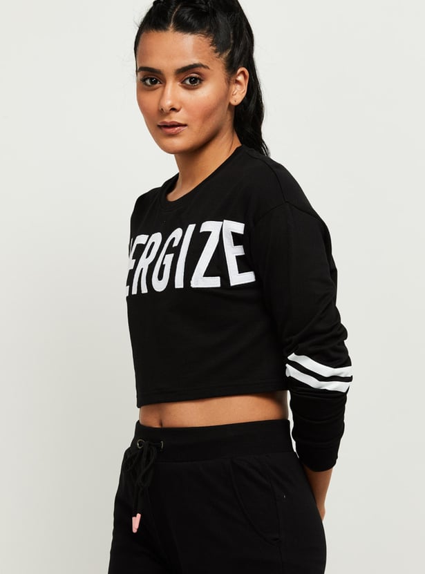 Women Printed Round Neck Crop T-shirt