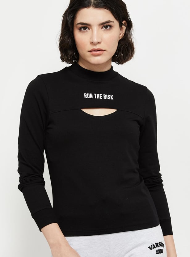 Women Printed Cut-Out Detail T-shirt