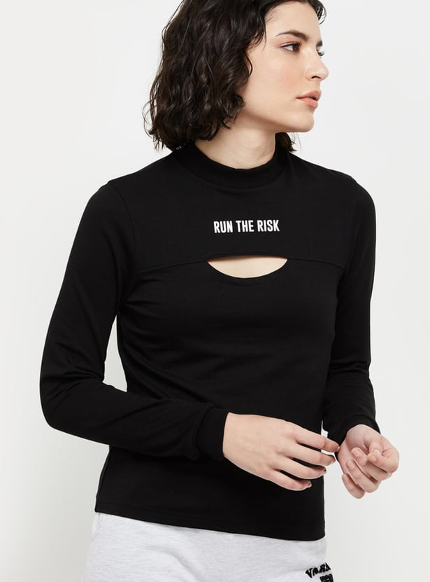 Women Printed Cut-Out Detail T-shirt