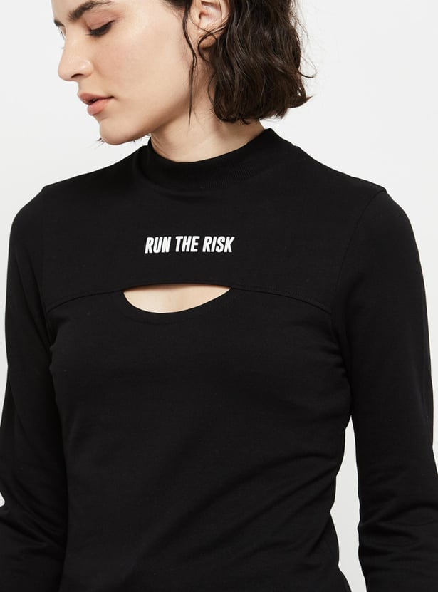 Women Printed Cut-Out Detail T-shirt
