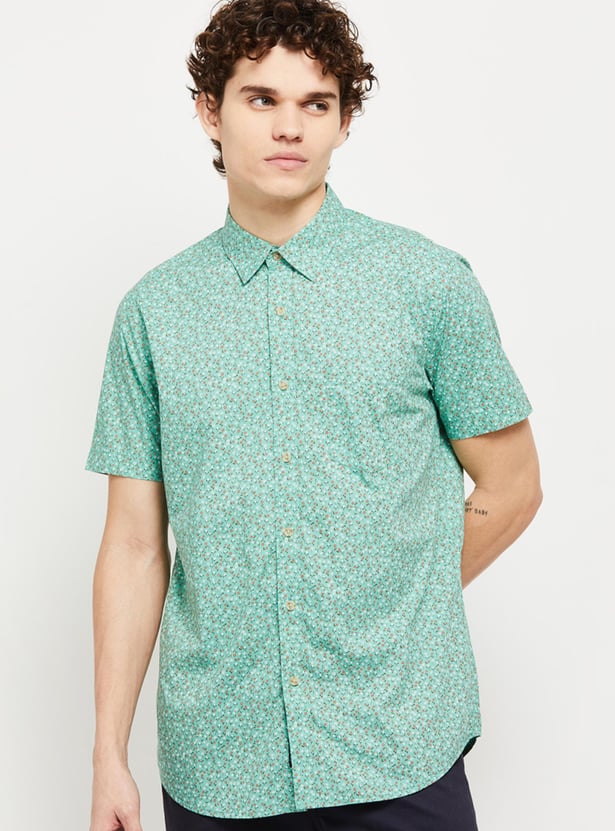 Men Floral Printed Half Sleeves Regular Fit Smart Casual Shirt